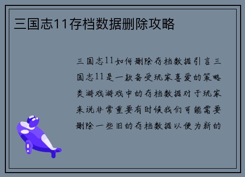 三国志11存档数据删除攻略